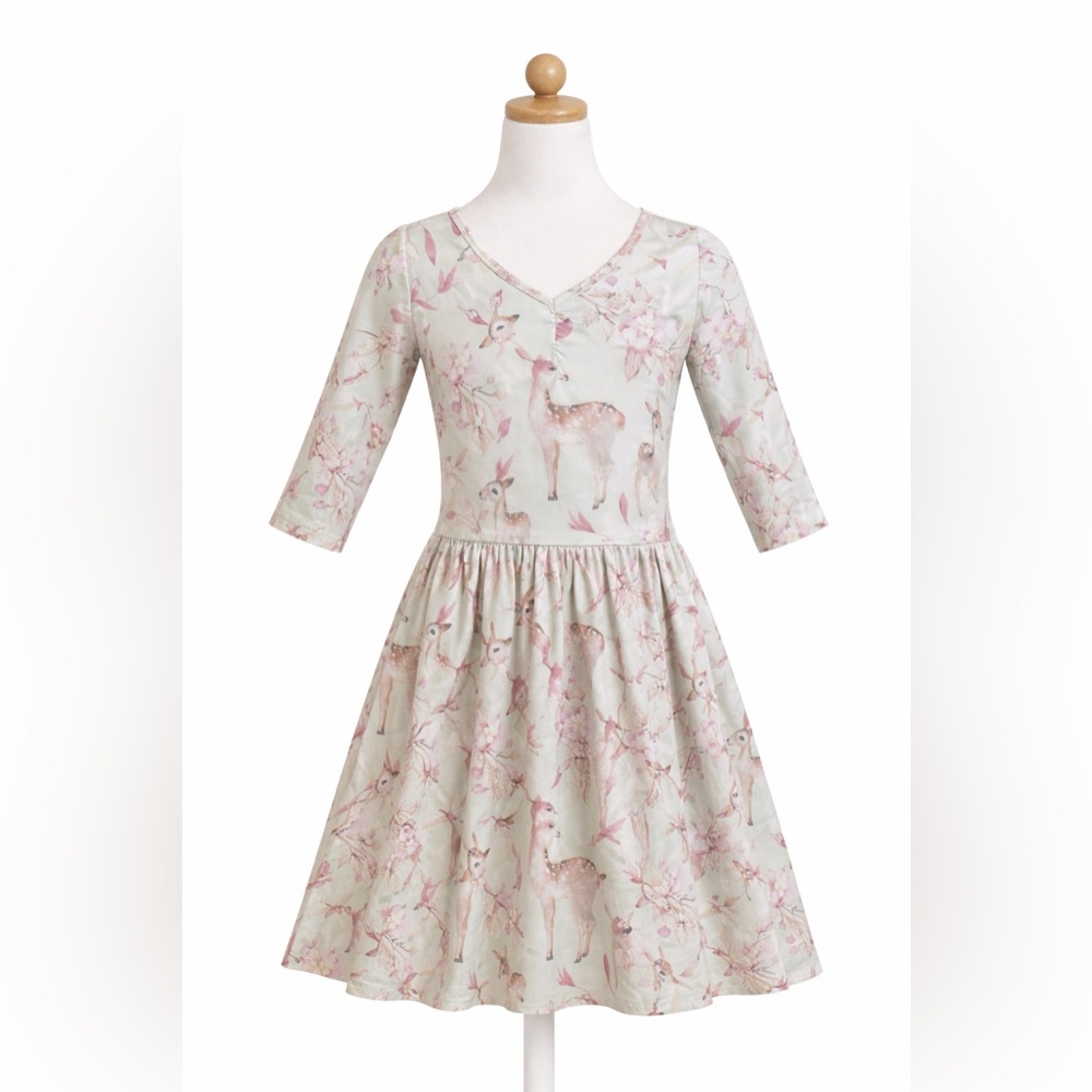 Dot Dot Smile 7 Novelty Deer Fawn Print Ballerina Twirl Cross Back DDS Soft Knit